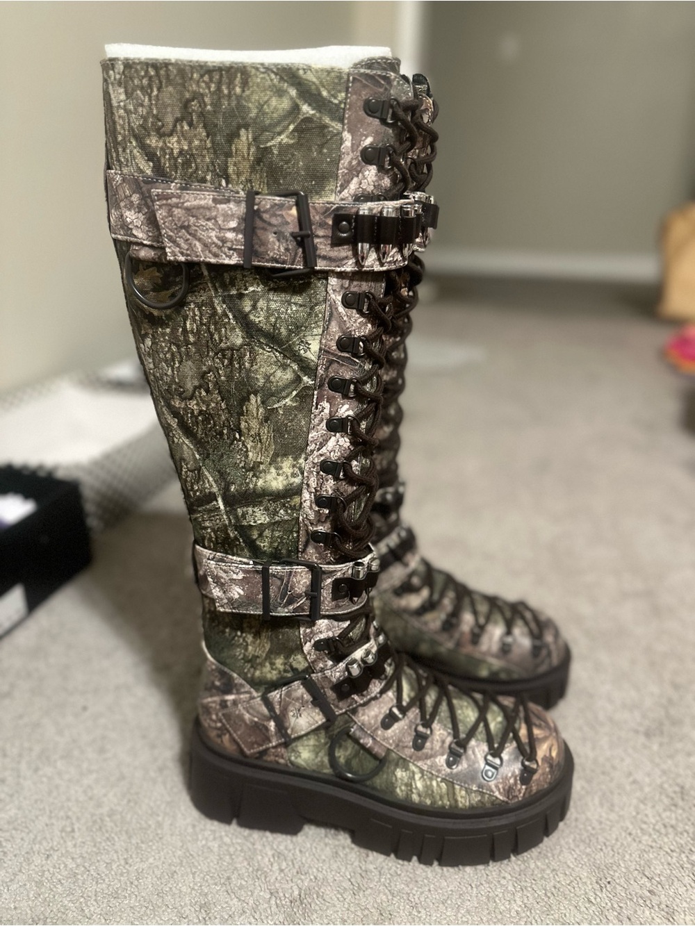 Women’s Realtree Print Camouflage Lace-Up Tall Boot with Silver Bullets On Strap